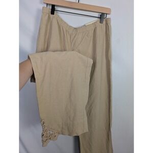 Soft Surroundings Pull On Pants L 14/16 Full-Length Straight Leg Crochet Coastal